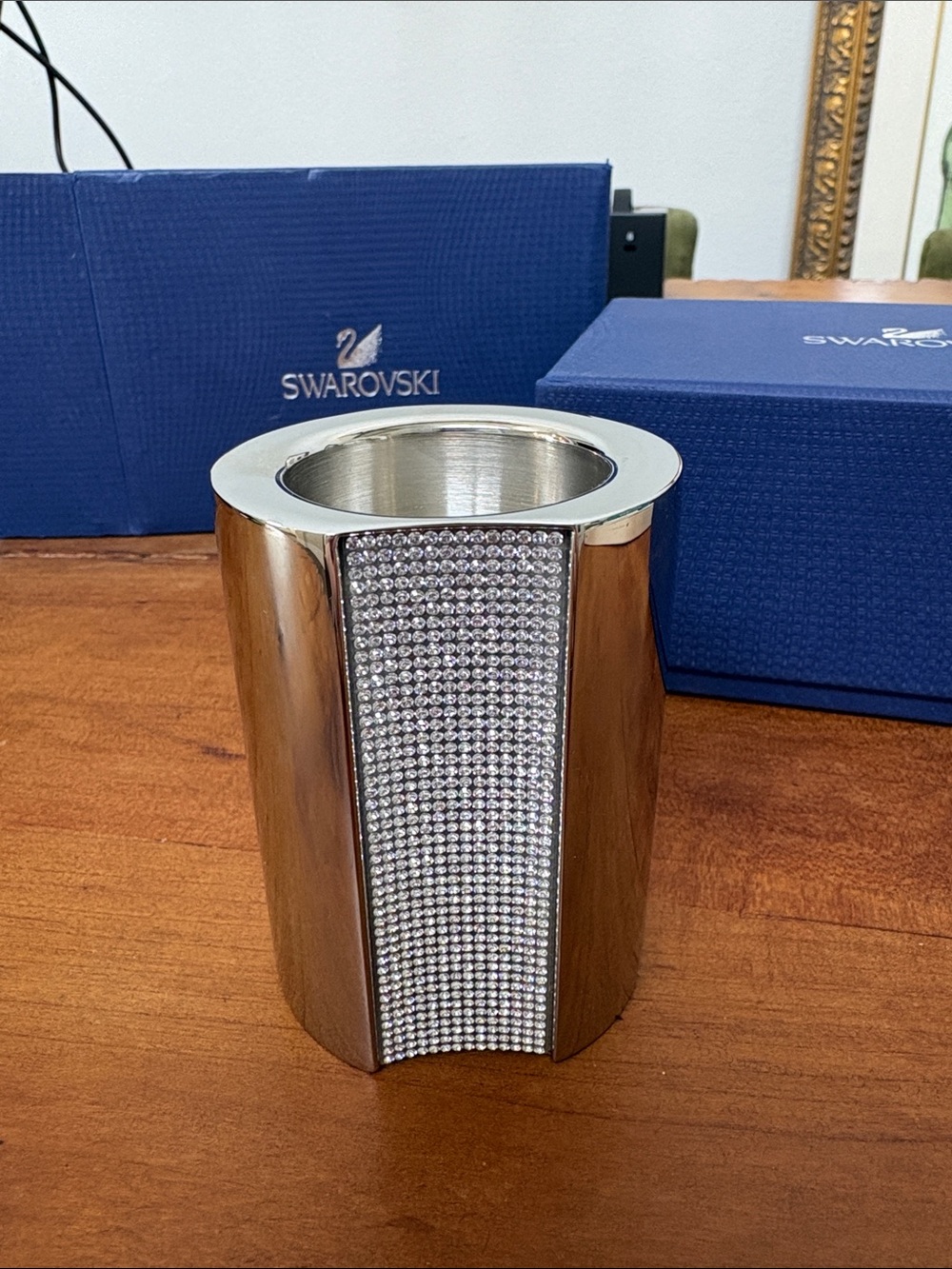 Swarovski Silver Crystal-Studded Candle Holder